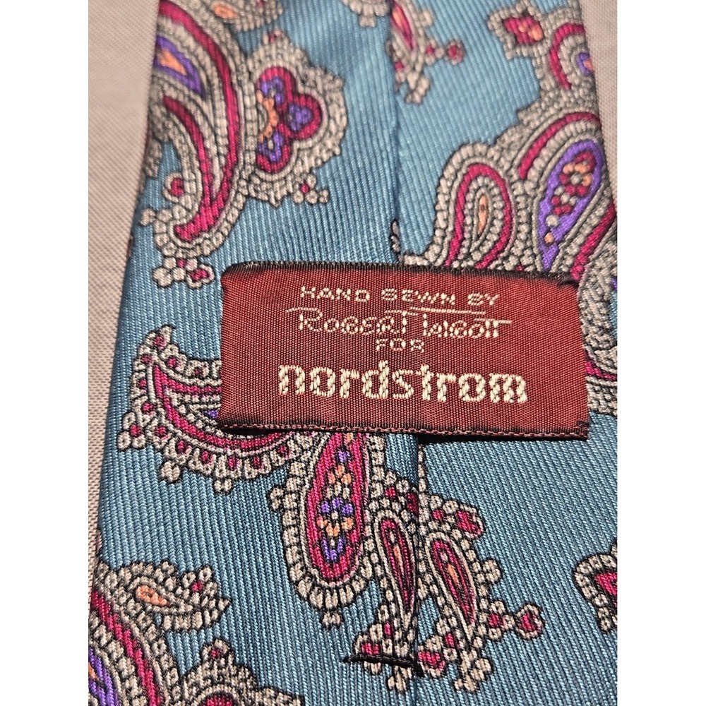 Robert Talbott Silk Tie Vintage Hand-Sewn for Nordstrom Blue Burgundy  Paisley